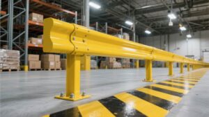 A guardrail in an industrial workshop